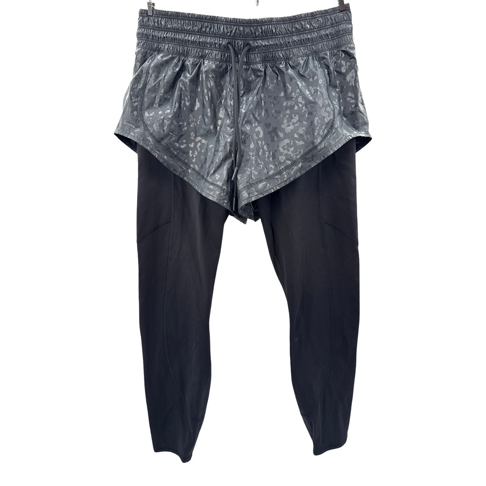 Athleta Rainier 2 in 1 Tights SP Black Leopard Running Leggings Shorts